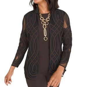 Chicos Travelers Neutral Swirl Strip Jacket
